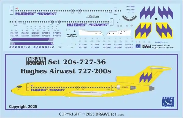 Draw Decal 20-727-36 Boeing 727-200 - Hughes Airwest Paiement Sécurisé