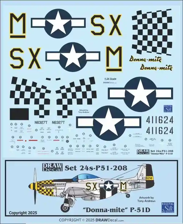 Promotion Draw Decal 24-P51-208 North American P-51 D Mustang - "Donna-mite"
