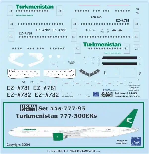 Authentique Draw Decal 44-777-93 Boeing 777-300ER - Turkmenistan Airlines
