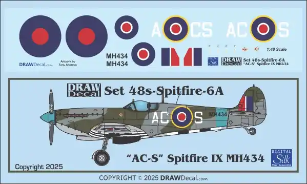 Quantité Limitée Draw Decal 48-SPITFIRE-06A Supermarine Spitfire Mk.IX - “AC-S” MH434 early 80s