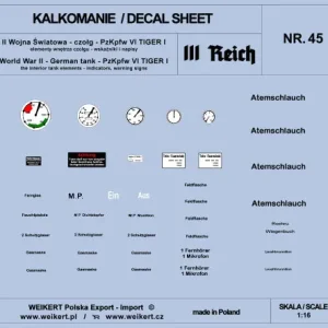 Livraison Express Weikert Decals DEC245 PzKpfw. VI TIGER I - elementy wnętrza czołgu, wskaźniki i napisy