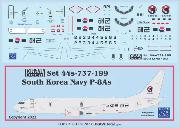 Draw Decal 44-737-199 Boeing P-8 A Poseidon - in South Korea Navy Service Quantité Limitée