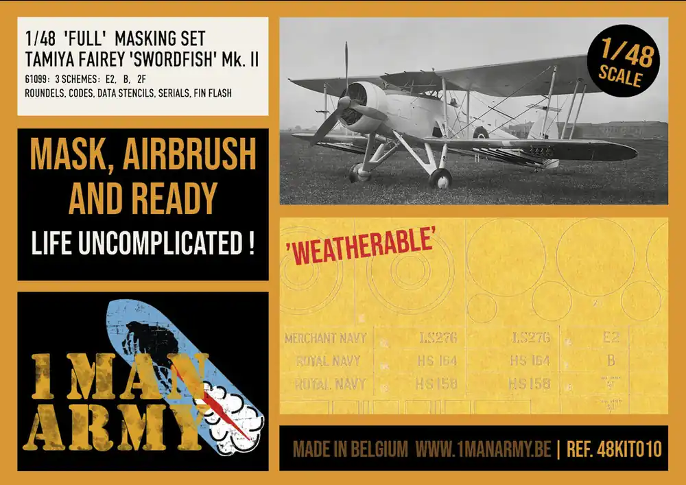 Bon Marché 1 Man Army 48KIT010 Fairey Swordfish Mk.II - Full Airbrush Maks Set (for Tamiya Kits)