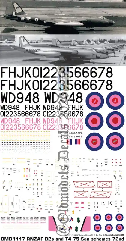 Expédition Rapide Old models Decals 1117 English Electric Canberra B2 & T4 - RNZAF 75 Sqn