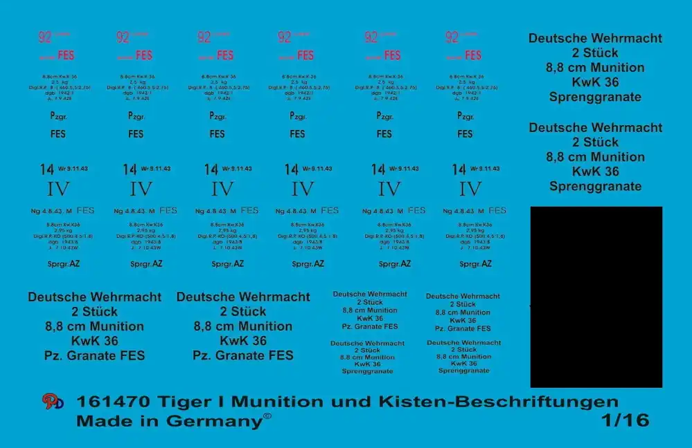Vente Directe Peddinghaus-Decals 1470 Ammo Markings 8,8 cm Ammo Tiger And Crate Markings