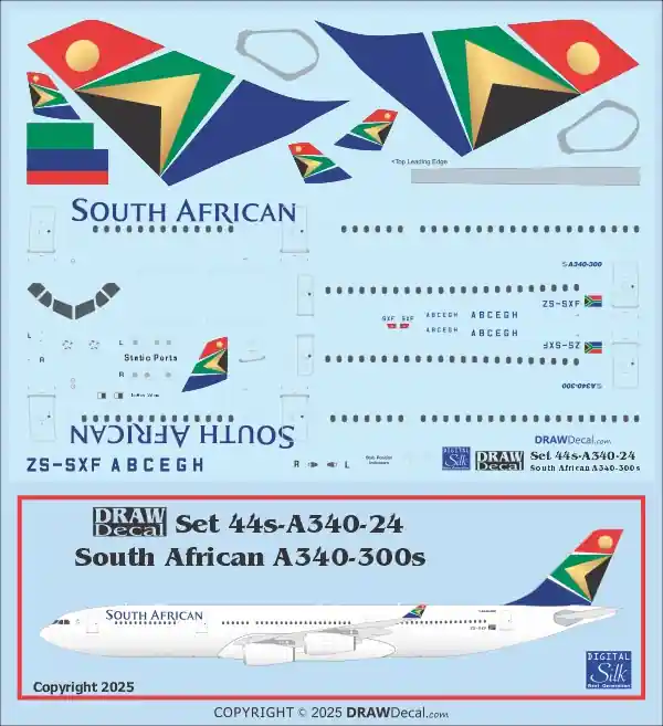 Satisfait Ou Remboursé Draw Decal 44-A340-24 Airbus A340-300 - South African