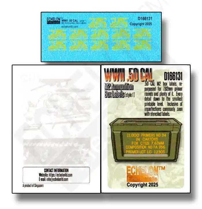 Echelon Fine Details D166131 WWII .50 CAL ammo box labels (1) For 7.62mm use Certifié