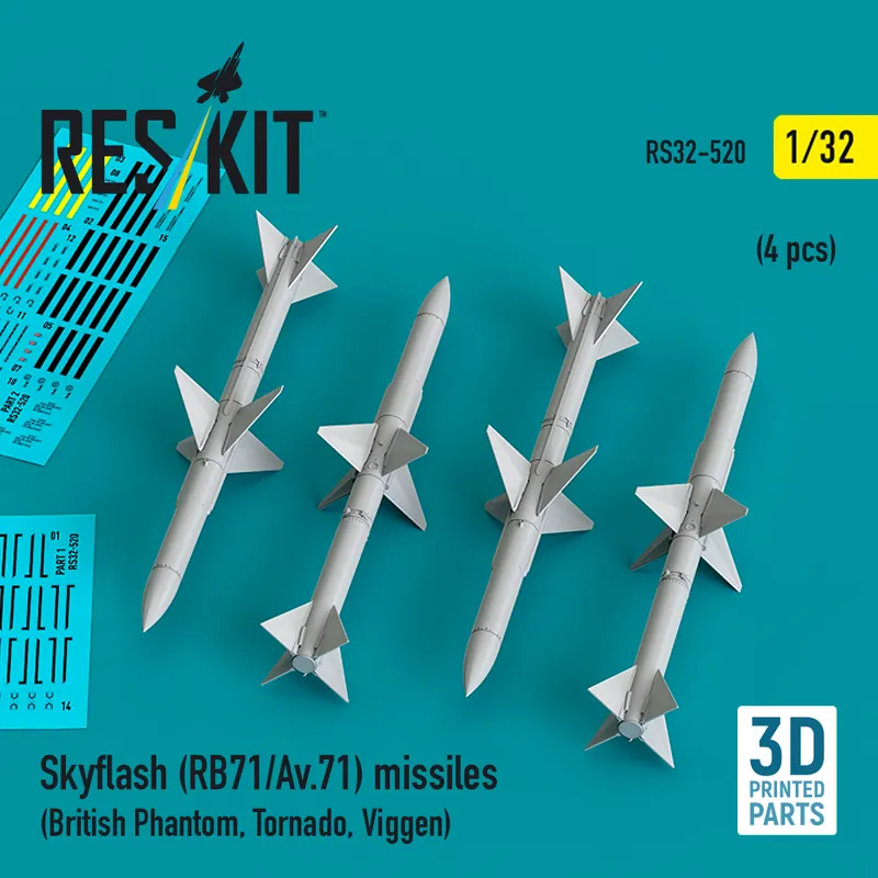 Remise RES/KIT 32-0520 Skyflash (RB71/Av.71) Missiles (4pcs) (British Phantom, Tornado, Viggen) (3D Printed)
