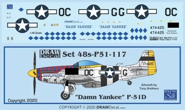 Offre Exclusive Draw Decal 48-P51-117 North American P-51 D - "Damn Yankee"