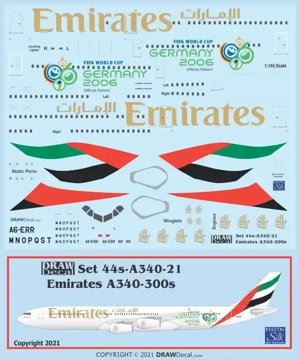 Draw Decal 44-A340-21 Airbus A340-300 - Emirates Commande En Gros