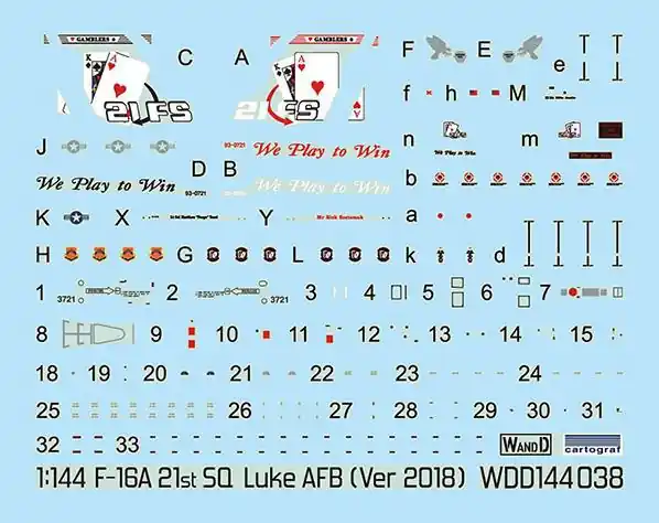 WandD STUDIO WDD144038 F-16A US Air Force - 21st SQ Gamblers Luke AFB Promotion