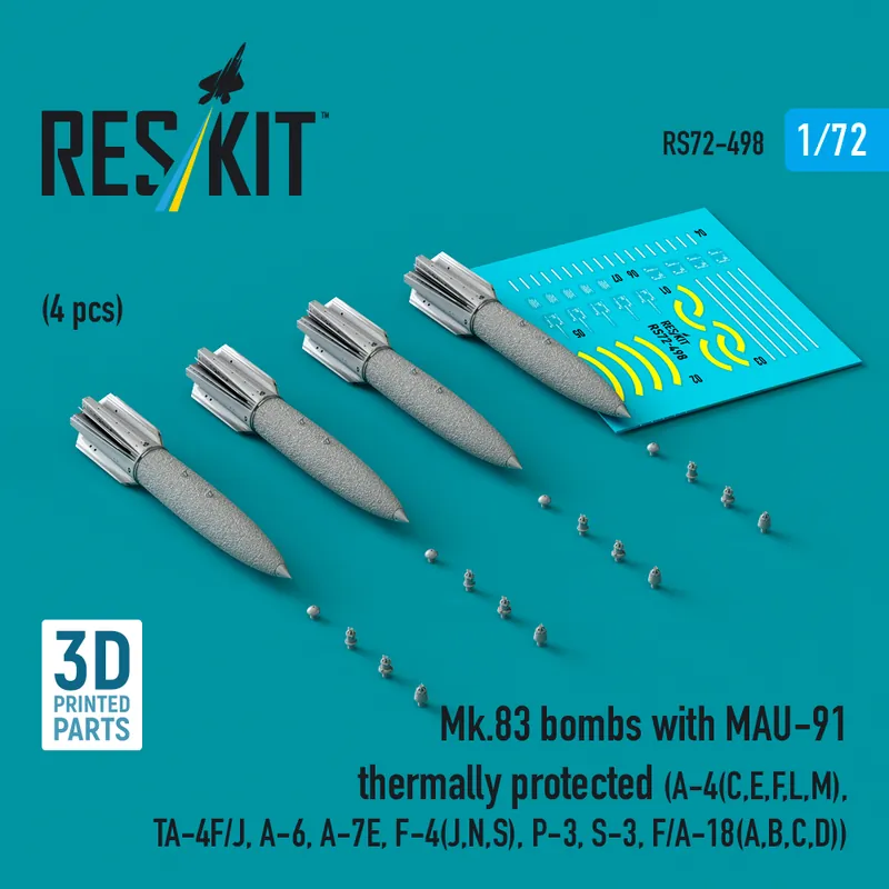 RES/KIT 72-0498 Mk.83 Bombs With MAU-91 Thermally Protected (4pcs) (A-4(C, E, F, L, M), TA-4F/J, A-6, A-7E, F-4(J, N, S), P-3, S-3, F/A-18(A, B, C, D)) (3D Printed) Bon Plan