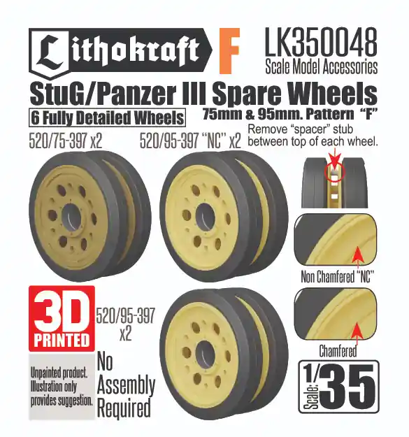 Remise Lithokraft Range 350048 StuG/Panzer III Spare Wheels (75mm And 95mm, Pattern ‘F‘)