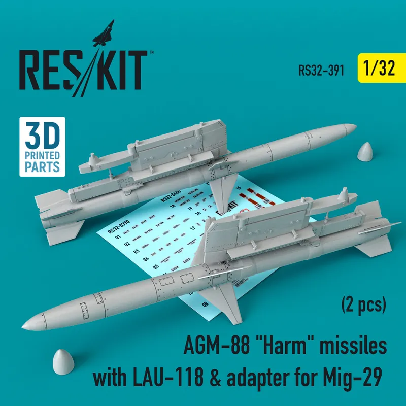 DISCONTINUED RES/KIT 32-0391 AGM-88 "Harm" missiles with LAU-118 and adapter for Mig-29 2 pcs Paiement Sécurisé