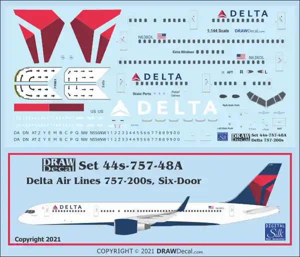 Retour Gratuit Draw Decal 44-757-48A Boeing 757-200 - Delta Air Lines (Six Door Version)