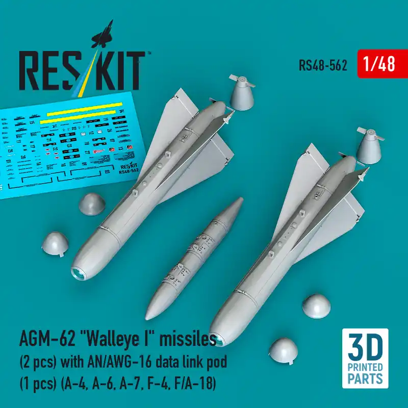 RES/KIT 48-0562 AGM-62 "Walleye I" Missiles (2 pcs) with AN/AWG-16 Data Link Pod (1 piece) - 3D Printed Vente Directe
