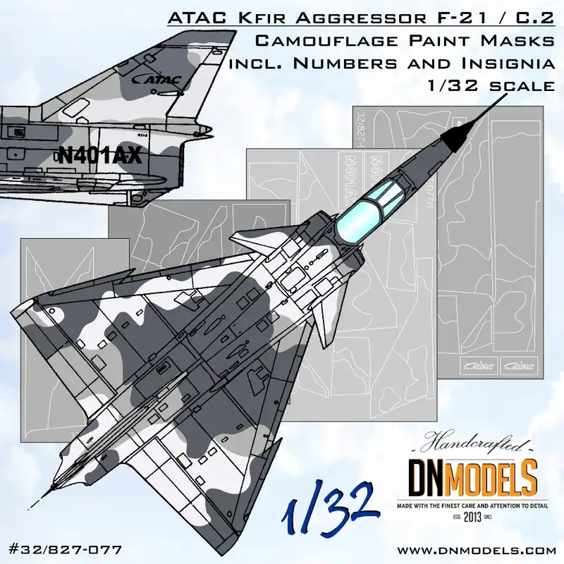 Vente Directe DN Models 32-827-077 ATAC KFIR Aggressor F-21 / C.2 Camouflage Paint Masks Including Numbers And Insignia