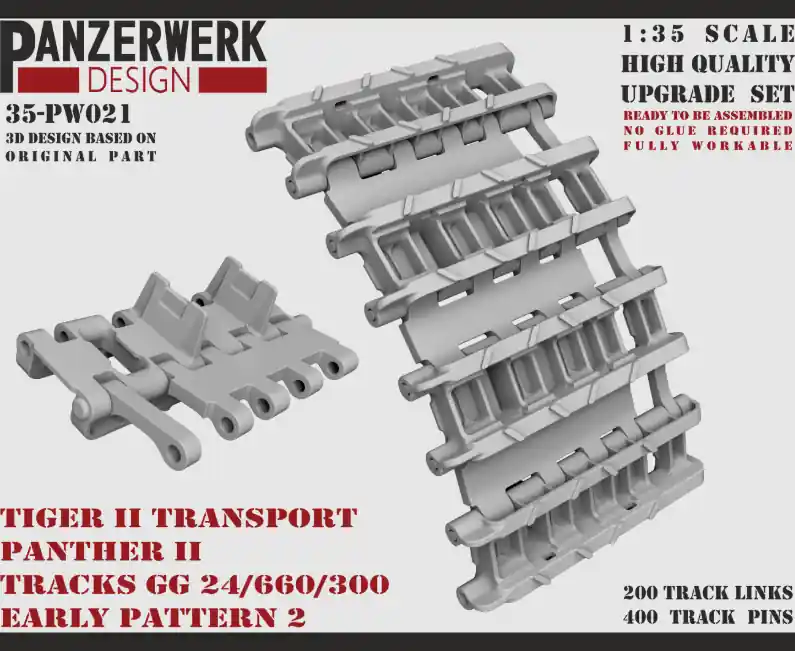 Retour Gratuit Panzerwerk Design 35-PW021 Tiger II Transport Panther II Tracks GG 24/660/300 Early Pattern 2