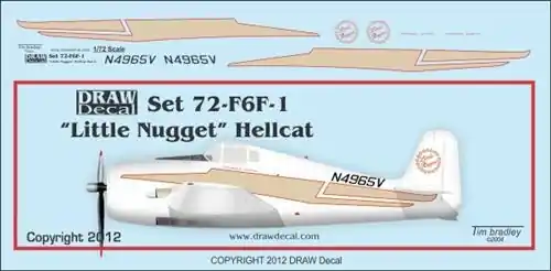 Draw Decal 72-F6F-01 Grumman F6F - "Little Nugget" Hellcat Racer, Alaska Golden Nugget Scheme Soldes