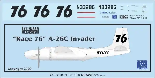 Draw Decal 72-B26-02 Douglas A-26 C Invader - "Race 76" Bon Plan