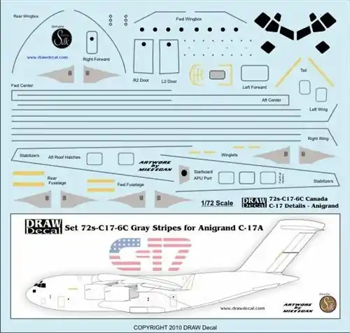 Affaire À Saisir Draw Decal 72-C17-06C Boeing C-17 Globemaster III - Gray Stripes (for Anigrand kits)