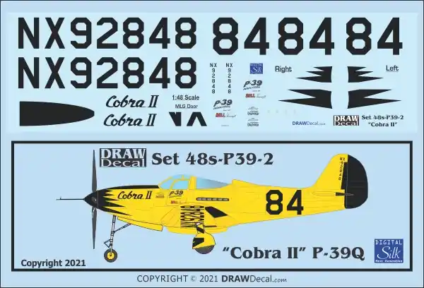 Draw Decal 48-P39-02 Bell P-39 Q - "Cobra II" (1946 Thompson Trophy) Prix Choc