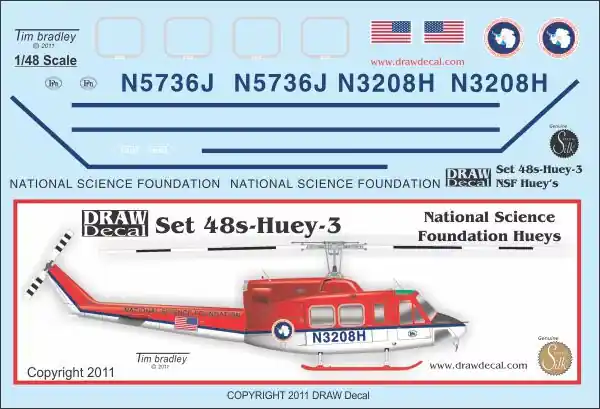 Draw Decal 48-HUEY-03 Bell UH-1 Huey - National Science Foundation Commander Vite