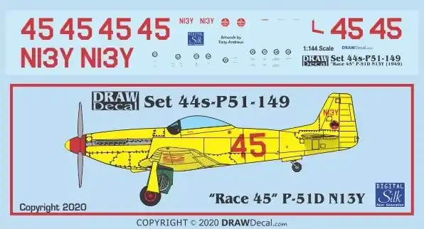 Authentique Draw Decal 44-P51-149 North American P-51 D - "Race 45" (N13Y)