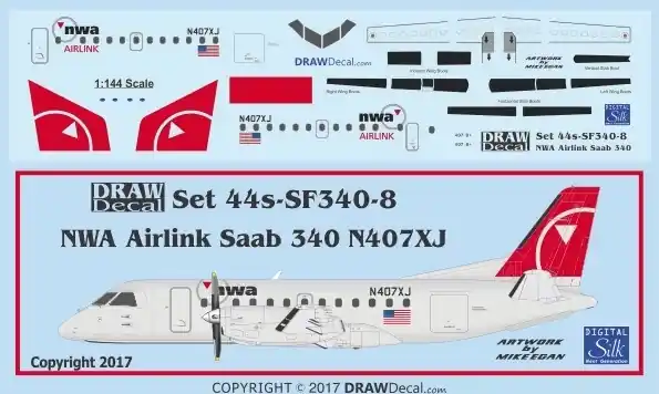 Réduction Draw Decal 44-SF340-08 Saab 340 - NW Airlink Final Scheme (N407XJ)