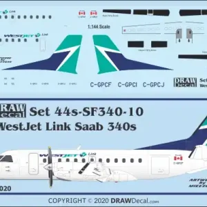 Draw Decal 44-SF340-10 Saab 340 - WestJet Link Offre Spéciale