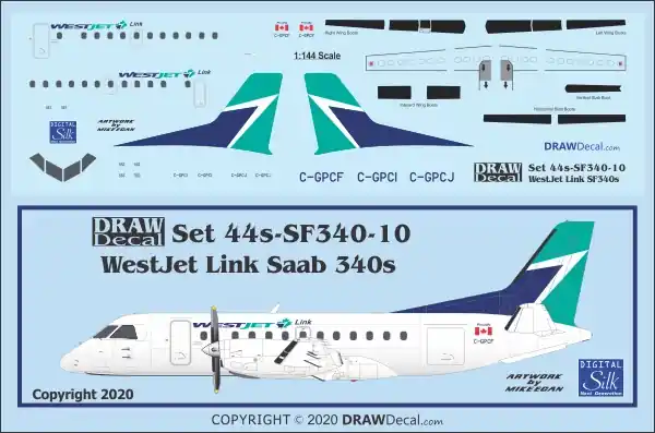 Draw Decal 44-SF340-10 Saab 340 - WestJet Link Offre Spéciale