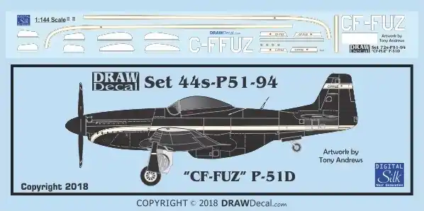 Achat Immédiat Draw Decal 44-P51-94 North American P-51 D - CF-FUZ / CF-FFUZ