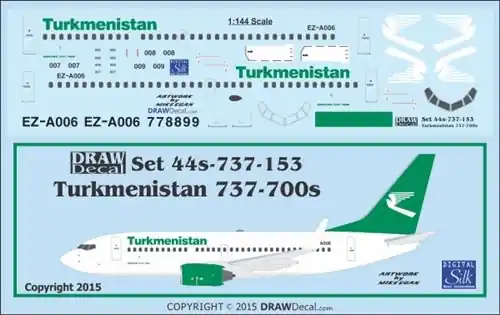 Draw Decal 44-737-153 Boeing 737-700 - Turkmenistan Airlines Prix Cassé