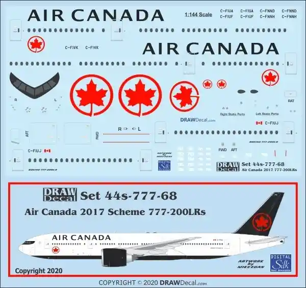 Acheter En Ligne Draw Decal 44-777-68 Boeing 777-200LR - Air Canada (2017 Scheme)