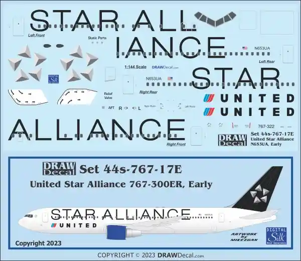 Draw Decal 44-767-17E Boeing 767-300ER - United Airlines Star Alliance (Early Version) Marque