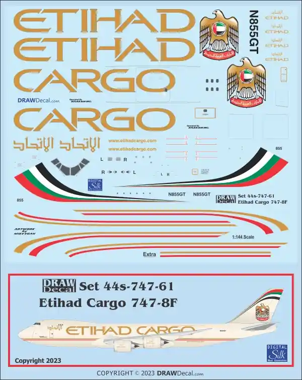 Haute Qualité Draw Decal 44-747-61 Boeing 747-8F - Etihad Cargo (N855GT)