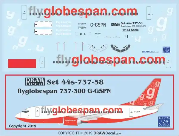 Solde Draw Decal 44-737-58 Boeing 737-300 - flyglobespan.com (G-GSPN)