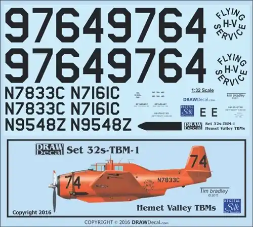Draw Decal 32-TBM-01 Grumman TBM Avenger - Hemet Valley Flying Service (Fire Bombers) Soldes