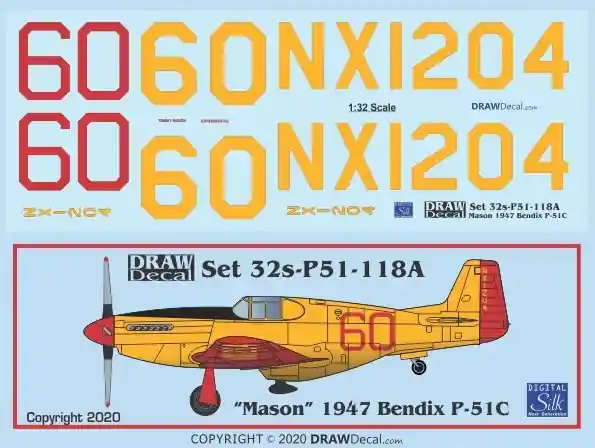 Draw Decal 32-P51-118A North American P-51 C - NX1204 (1947 Bendix Tommy Mason) Promotion