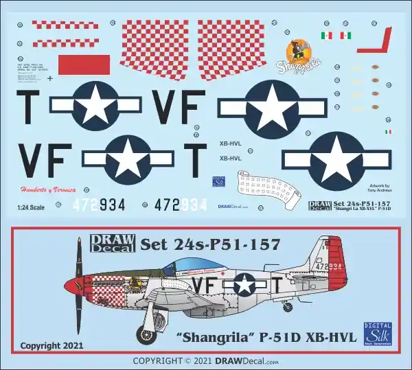 Expédition Rapide Draw Decal 24-P51-157 North American P-51 D - "Shangrila" (XB-HVL)