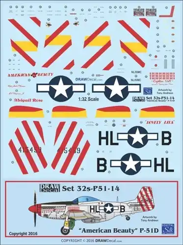 Petit Prix Draw Decal 32-P51-14 North American P-51 D - "American Beauty" Gathering of Mustangs and Legends