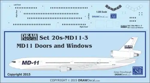 Produit De Marque Draw Decal 20-MD11-03 McDonnell Douglas MD-11 - Doors and Windows (for Hasegawa kits)