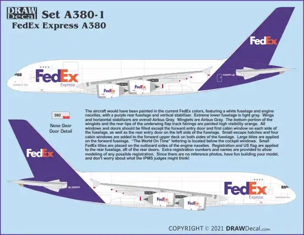 Draw Decal 20-A380-01 Airbus A380F - FedEx Flight of Fancy Authentique