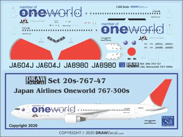 Draw Decal 20-767-47 Boeing 767-300 - Japan Airlines Oneworld (JA604J) Offre Limitée