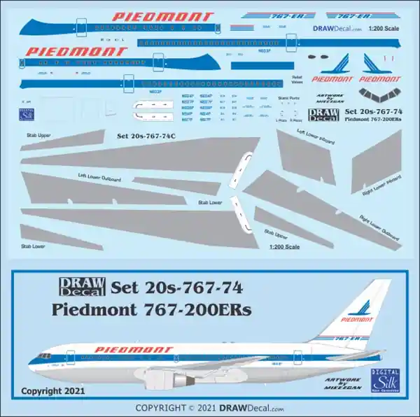 Draw Decal 20-767-74 Boeing 767-200ER - Piedmont Delivery Colors Expédition Rapide
