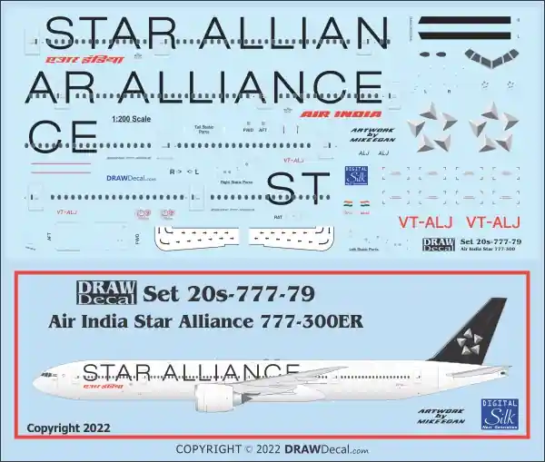 Draw Decal 20-777-79 Boeing 777-300ER - Air India Star Alliance Commander Vite