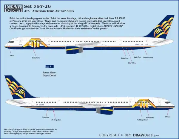 Draw Decal 20-757-26 Boeing 757-300 - American Trans Air (ATA) Paiement Sécurisé