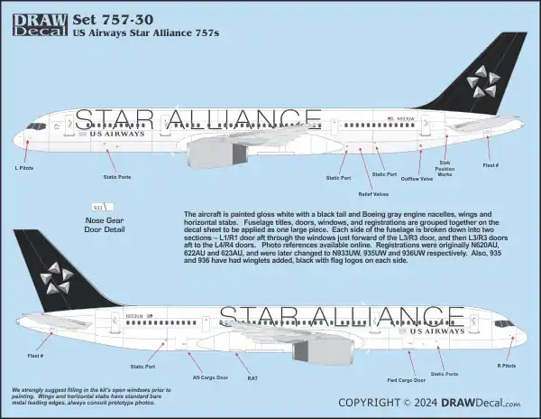 Draw Decal 20-757-30 Boeing 757 - US Airways Star Alliance Commande En Gros