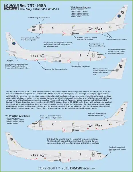 Usine Directe Draw Decal 20-737-168A Boeing P-8A Poseidon - US Navy VP-40 and VP-47 Squadrons Decals