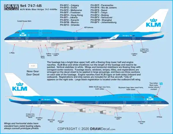 Draw Decal 20-747-04B Boeing 747-400M - KLM Wide Blue Stripe Soldes
